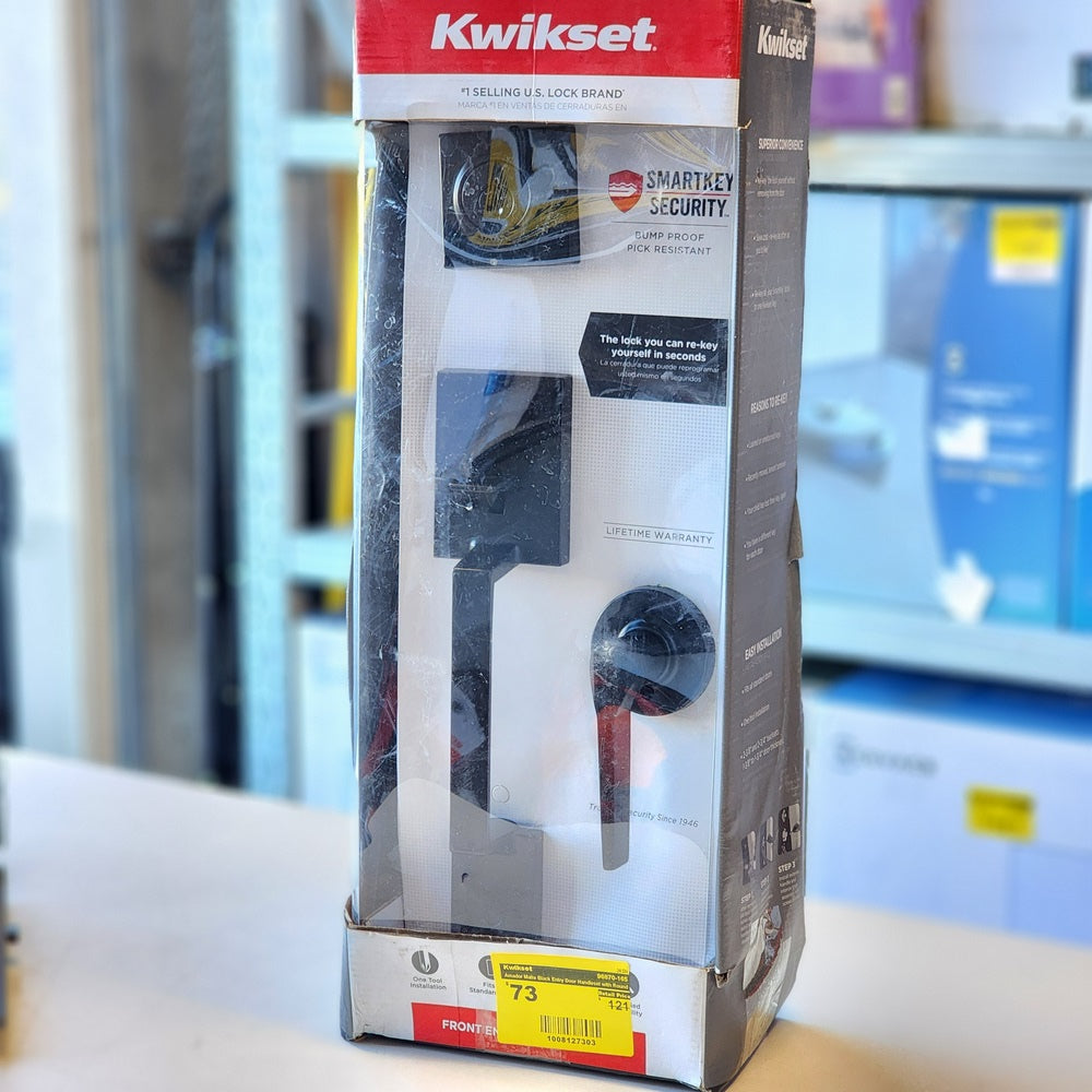 Amador Matte Black Entry Door Handleset with Round Rose Hollis Lever Featuring SmartKey Security (96870-165) Amador Matte Black Entry Door Handleset with Round Rose Hollis Lever Featuring SmartKey Security (96870-165)